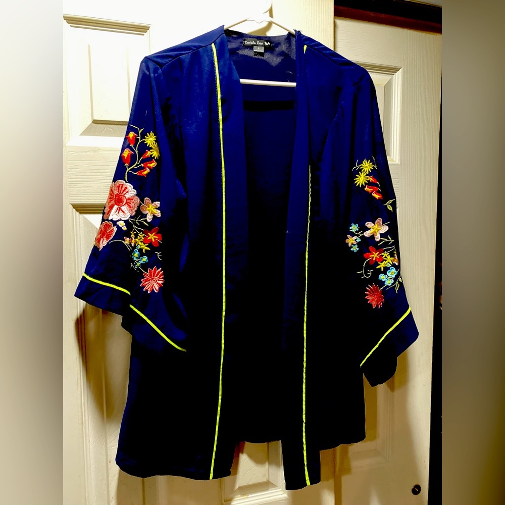Worn 1x Fab Embroidered blue Kimono jacket L